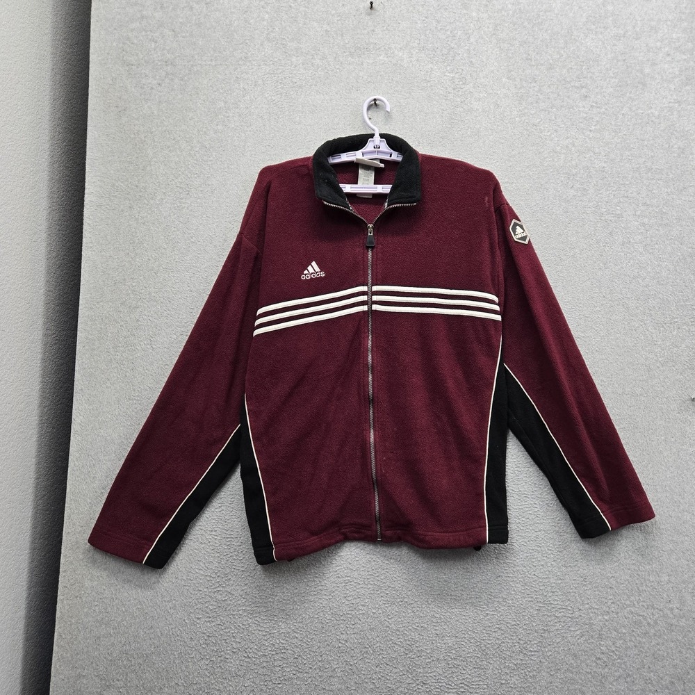 Adidas Men Jacket XL Burgundy Fleece Activewear Zipper Logo READ